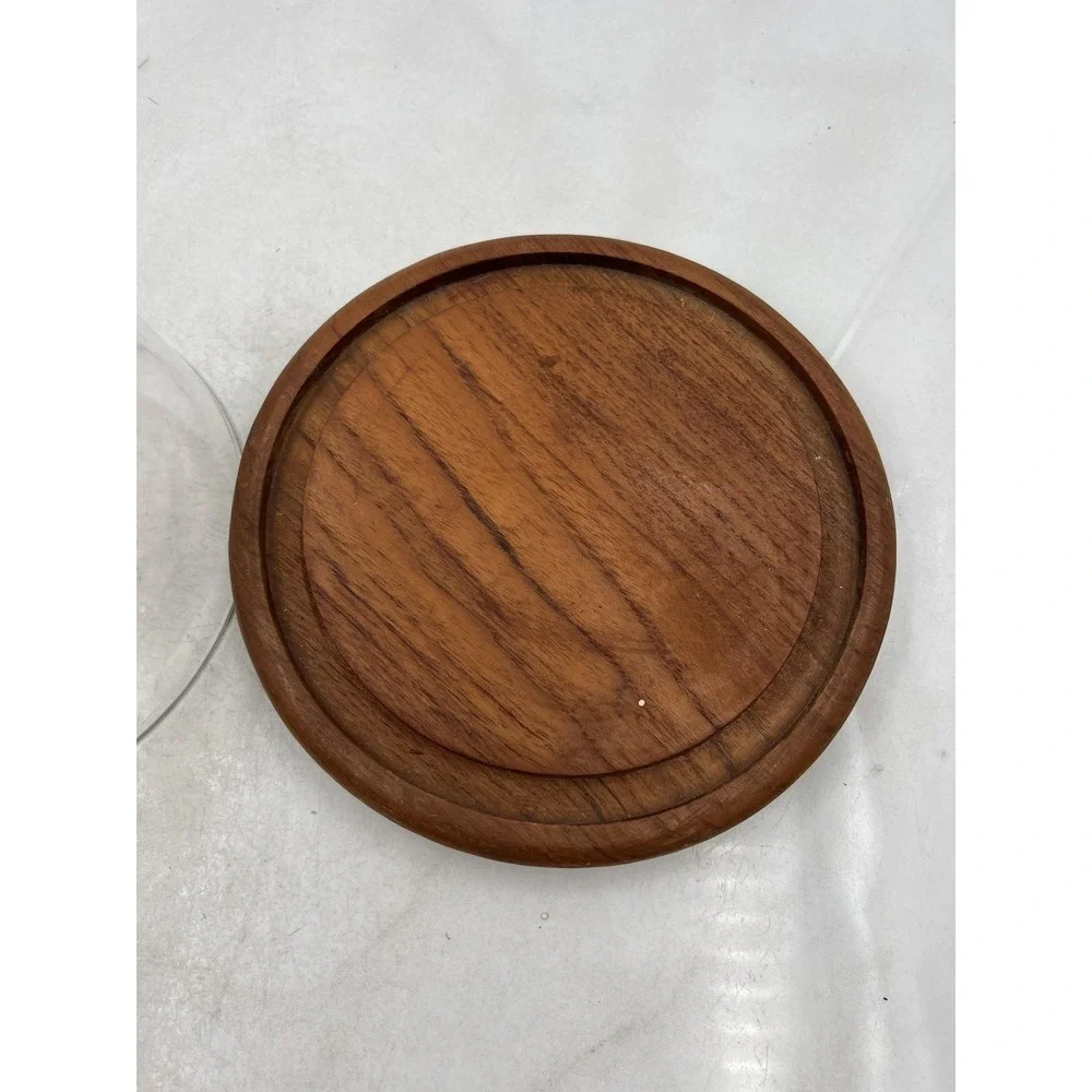 Dolphin Teakwood Cheese Dome Glass Cloche Server Mid Century Modern Wood